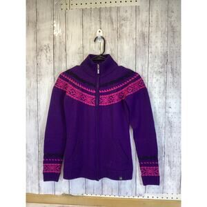 Neve Women’s 100% Wool Purple/Pink Fair Isle Full-Zip Cardigan Sweater Size XS